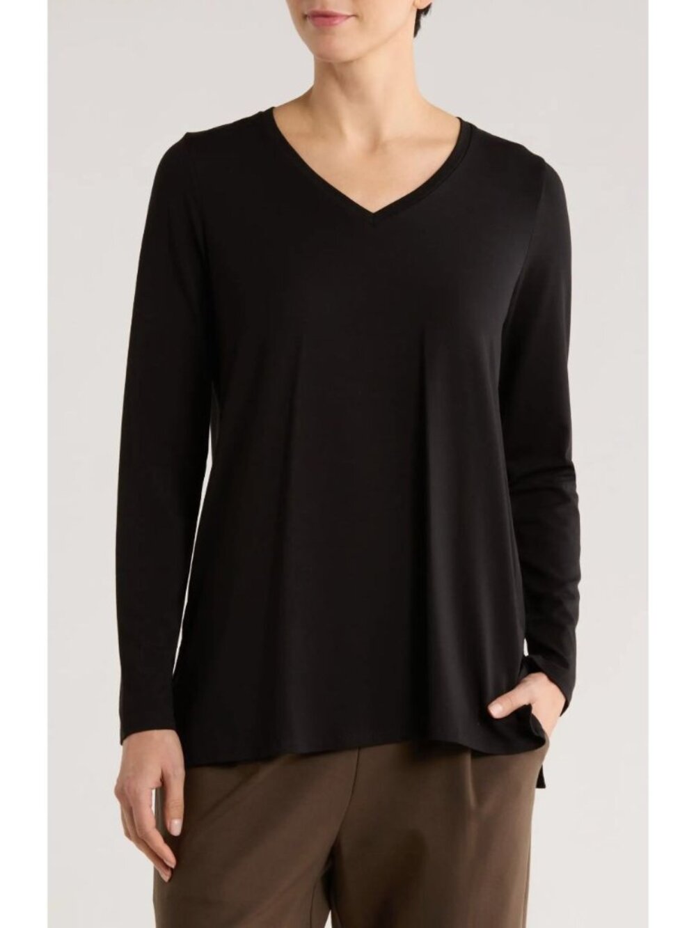 Allison Joy Black V-Neck Long Sleeve Tunic Top Shirt Timeless Classic Staple S
